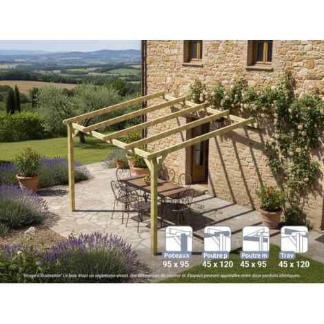 Pergola adossée en bois massif Narbonne 300 x 300 cm - Maderland