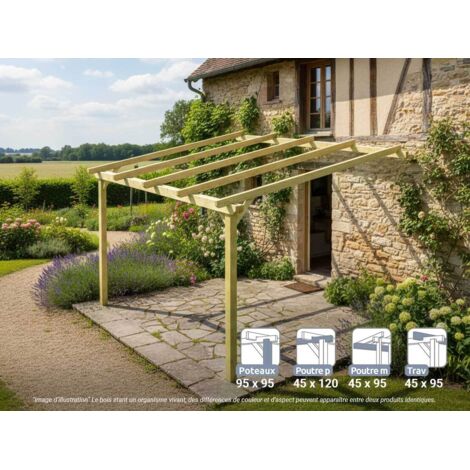 Pergola adossée en bois massif Saint-Denis 300 x 300 cm - Maderland (1/4)