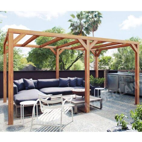 Pergola en bois lamellé-collé 300 x 300 cm – Structure autoportée en sapin nordique – Résistance élevée – Idéale pour espaces extérieurs – Maderland (1/3)