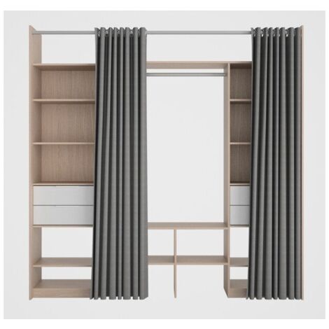 SANS MARQUE Kit dressing duo effet chêne avec rideau H.220 x l.163 à 220 x P.48 cm