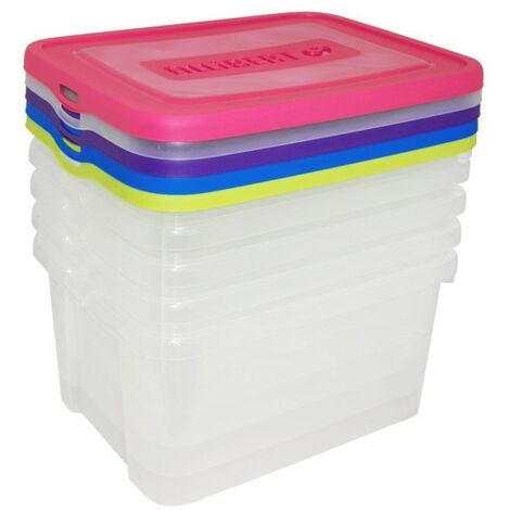 Curver – Lot de 5 boîtes de rangement 25 l en polypropylène – Dimensions L. 44.8 x P. 34.5 x H. 22.5 cm – Transparent pour visibilité du contenu