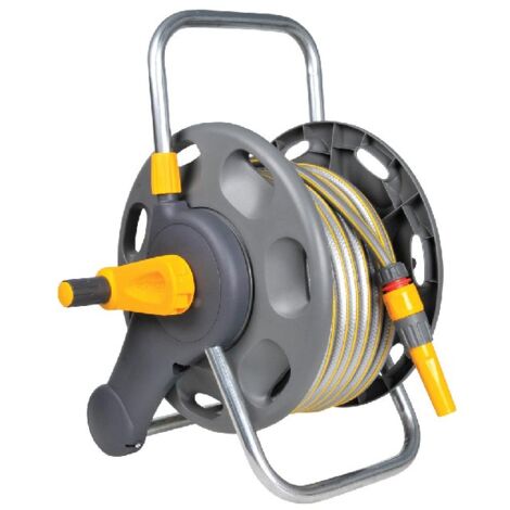 Hozelock – Dévidoir tuyau arrosage 25 m – Fixation murale/portable – Enroulement manuel – Capacité 45 m – Plastique robuste