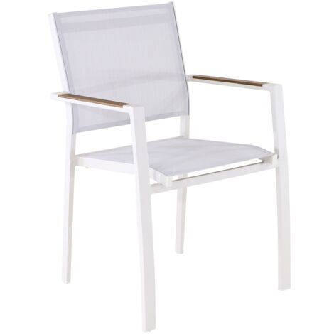 PROLOISIRS Fauteuil empilable - GAMES - Aluminium époxy crème - Toile TPEP - Accoudoirs Heat look chêne