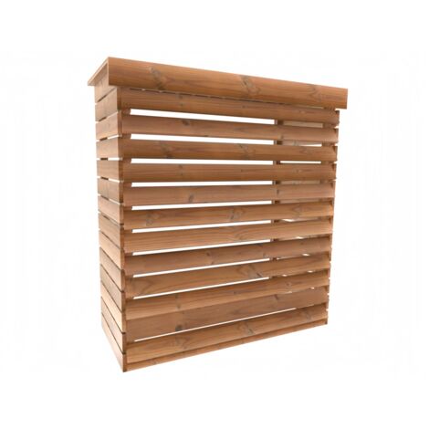 Habrita – Cache climatiseur extérieur XL – Bois thermochauffé – Ventelles fixes – Fixation murale ou au sol – Dimensions 1,32 x 0,58 m