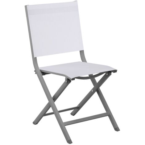 PROLOISIRS Chaise pliante - THEMA - Aluminium époxy gris - Toile TPEP chiné blanc