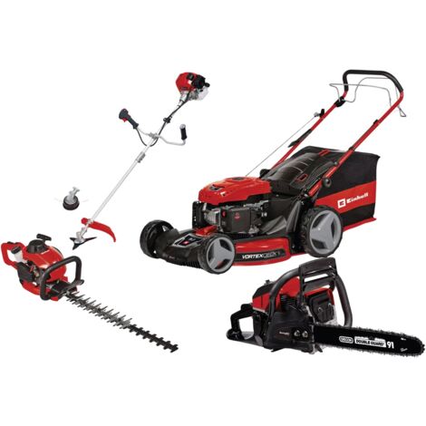 Einhell – Pack jardin thermique – Tondeuse 56 cm avec moteur 173 cm³ – Débroussailleuse 52 cm³ avec anti-vibration – Taille-haies 55 cm – Tronçonneuse 40 cm (1/5)