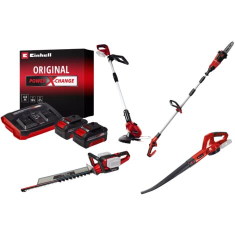 EINHELL Kit jardin sans fil Einhell - Coupe-bordure - souffleur - taille-haies - ébrancheur + 2 batteries 4.0Ah