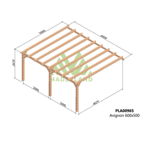 MADERLAND Pergola en bois adossée - modèle AVIGNON - 600 x 500 cm (1/3)