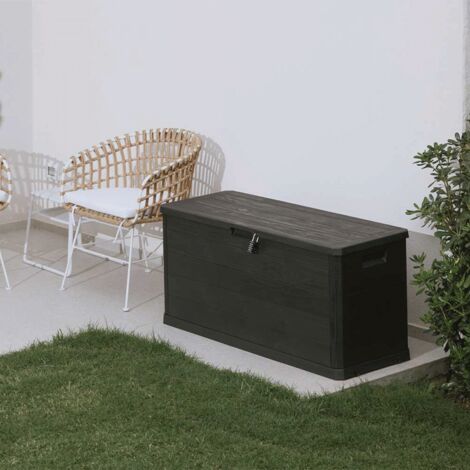 Coffre de jardin 280L en polypropylène recyclé – Résistant aux intempéries – Dimensions 117x45x56 cm – Design effet bois – Toomax