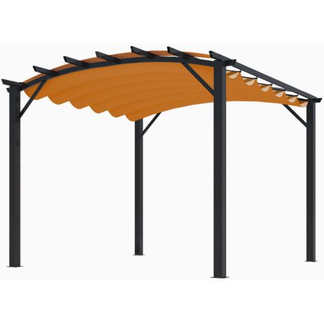 HABRITA Pergola arche structure mixte aluminium/acier - coloris gris anthracite - toile couleur rouille - 140 gr/m² (1/3)