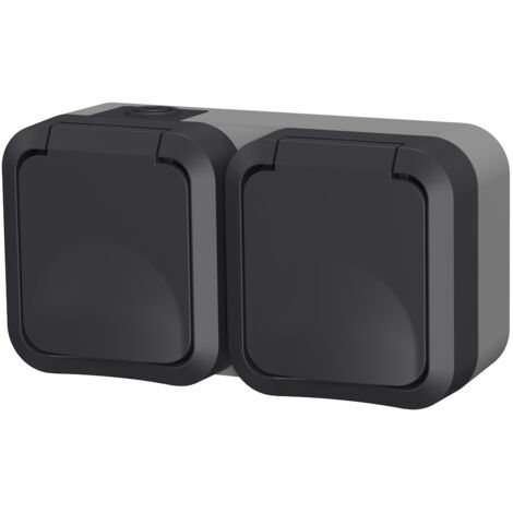 Double prise horizontale extérieure 2P+T IP55 – Installation saillie – Résistante à l'humidité et à la poussière – 16A 250V (1/4)