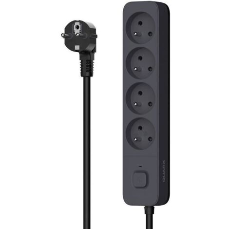 QUARX Multiprise 4P 2P+T16A + 3 USB-A, câble 3G1,5mm2, 1,5 mètre, Noir/Gris