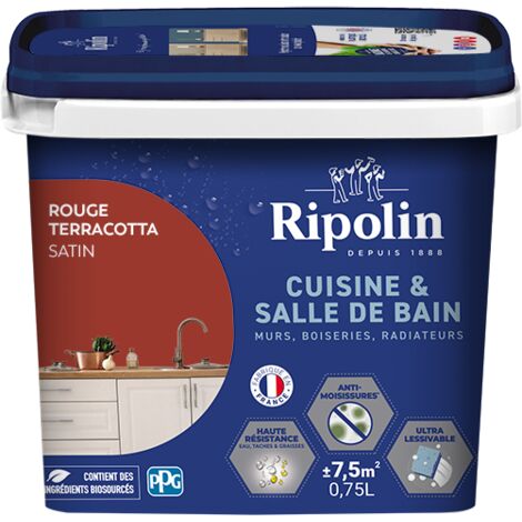 Peinture Murale spéciale Cuisine et Bain - Satin - 0,75L - Rouge Terracota - Ripolin (1/5)