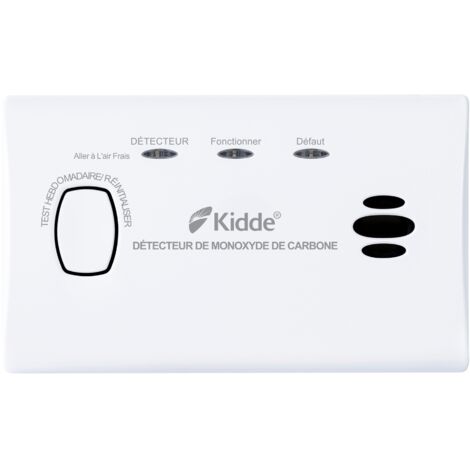 Kidde – Détecteur de monoxyde de carbone – Alimentation 2 piles AA – Installation murale ou plafond – Éclairage LED d'état – Certifié EN-50291-1:2018