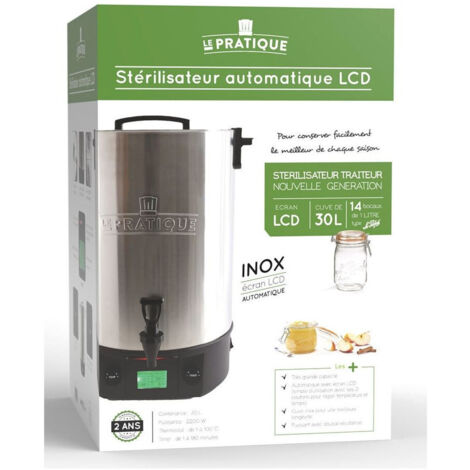 Stérilisateur automatique inox 2200W – Capacité 14 bocaux 1L – Écran LCD – Minuterie automatique 1 à 180 minutes – Le Pratique
