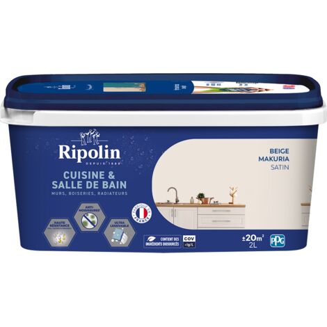 Ripolin – Peinture anti humidité beige Makuria 2L satinée – Résistance à l'humidité et aux taches – Application facile en cuisine et bain (1/5)