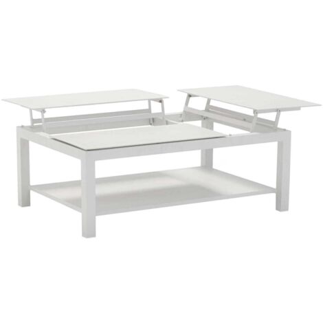 PROLOISIRS Table basse BUTTERFLY élévatrice - 120 x 80 x 42/54 cm - Aluminium époxy - Blanc (1/4)