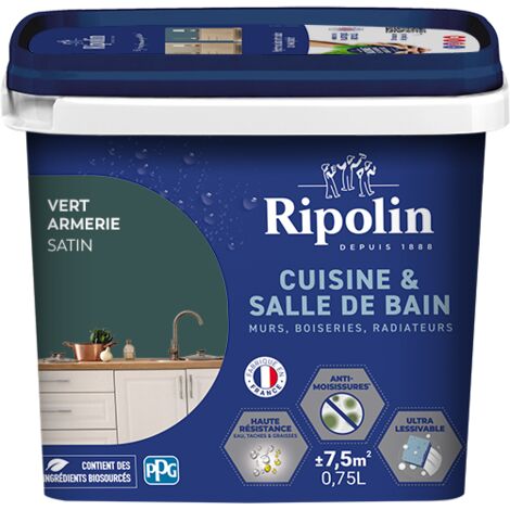 Peinture Murale spéciale Cuisine et Bain - Satin - 0,75L - Vert Armerie - Ripolin (1/5)