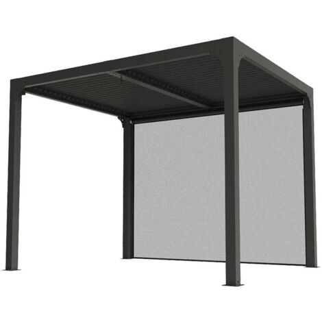Pergola bioclimatique Habrita Foresta PER 2430R BI aluminium balcon et terrasse 7,2m2 avec rideau manuel coloris gris pour côté 3m