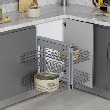 Emuca – Système d'angle extractible pour meuble de cuisine – 4 paniers en acier chromé – Capacité 30 kg – Installation simple à droite ou gauche (1/5)