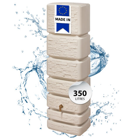 Récupérateur d'eau de pluie rectangulaire 330 l – Couleur sable – Accessoires : robinet PE imitation laiton – Résistant aux UV – 4Rain (1/3)