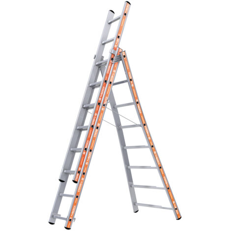 Tubesca Comabi – Échelle articulée transformable 3 plans 6,84 m – Aluminium moulé – Rigidité extrême – Bras rigide anti-écartement
