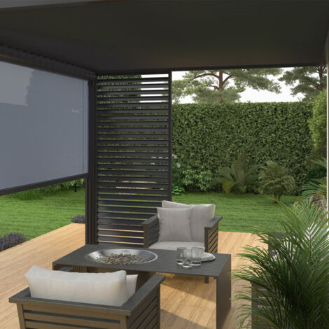 OMBREA Pergola adossée 4 x 3 m avec store anthracite de 4 m - aluminium anthracite - toiture bioclimatique étanche (1/5)