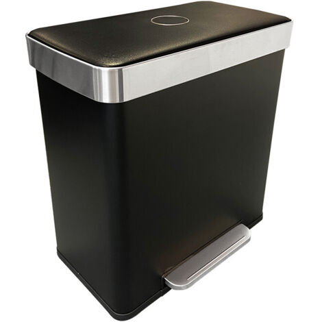 Hailo – Poubelle à pédale 60 L avec 2 bacs de 30 L – Fermeture soft-close – Finition noir mat – Idéale pour tri sélectif (1/5)