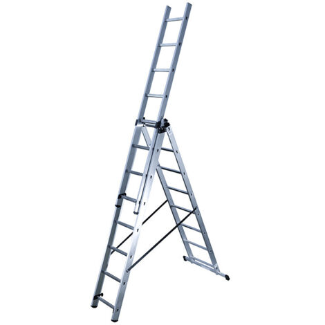 Hailo – Échelle transformable 3x8 échelons 5m/5,9m – Aluminium léger – Stabilité renforcée avec embouts antidérapants – Pour travaux en hauteur