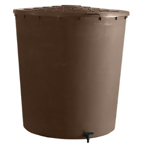 BELLI Récupérateur à eau rond 500L taupe - couvercle clipsé et robinet (1/4)