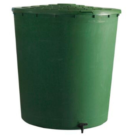 BELLI Récupérateur à eau rond 500L vert - couvercle clipsé et robinet (1/4)