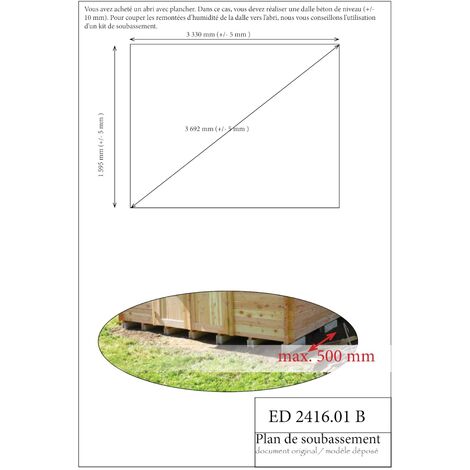 Abri de jardin en bois brut 4,08m² + bûcher 2,08m² + plancher