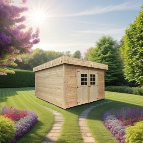 Abri de jardin en bois d'épicéa brut avec auvent 20 m² - Habrita