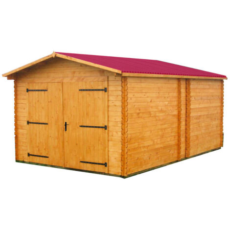Habrita – Garage bois 20.98m² épicéa massif non traité – Dimensions 3,70 x 5,67 m – Pour véhicules et stockage – DO3554N