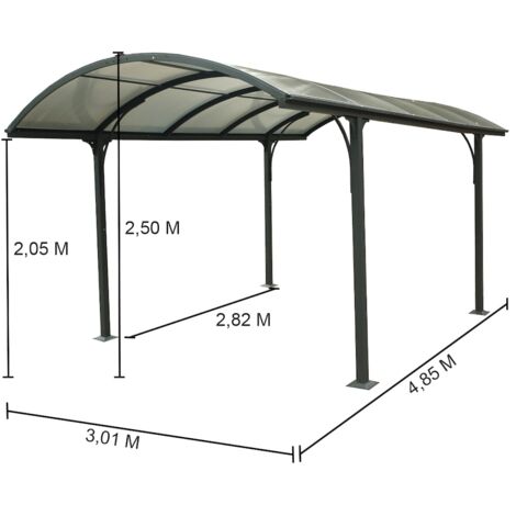Abri Voiture Palram Arcadia 5000 - 18m² - Toit Polycarbonate Anti-UV - Structure Aluminium - Gris