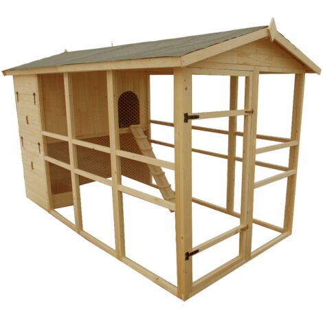 Poulailler très grande taille XXXL 204cm – 6,09m2 pour 8-12 poules – Toit bitumé – Épicéa massif – Facile à monter et entretenir – Foresta (1/5)