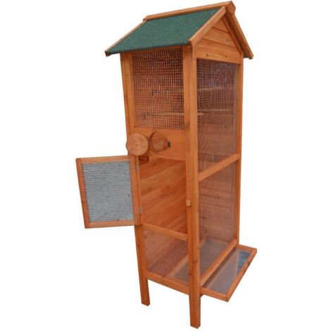 Habrita – Cage à oiseaux standard 0,42m² pour 3-4 oiseaux – Bois de sapin – Toit bitumé – Grillage galvanisé 1x1cm – POH775