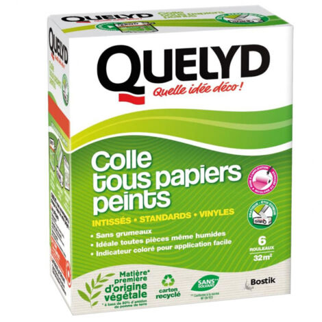 Colle tous papiers peints 300g – Adhérence immédiate – Pour papiers intissés, vinyles et pièces humides – Couvre jusqu'à 32 m² – Quelyd