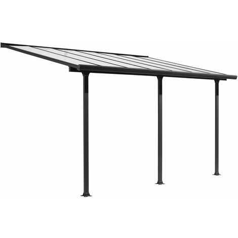 HABRITA Toit terrasse aluminium gris anthracite - 12,83 m² - Panneaux polycarbonate anti-UV 6 mm - Toile polyester écru 130 gr/m² - Structure aluminium - Rideau d'ombrage extensible réglable (1/3)