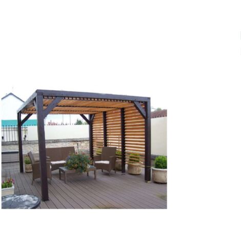 Habrita – Pergola Veneto 3,40 x 3,12 m – Sapin du Nord contrecollé – Ventelles mobiles pour ombrage ajustable – Hauteur 2,17 m (1/5)