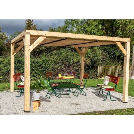Habrita – Pergola Veneto 3,40 x 3,60 m – Sapin du Nord contrecollé – Ventelles mobiles pour régulation d'ensoleillement – Hauteur 2,17 m (1/5)