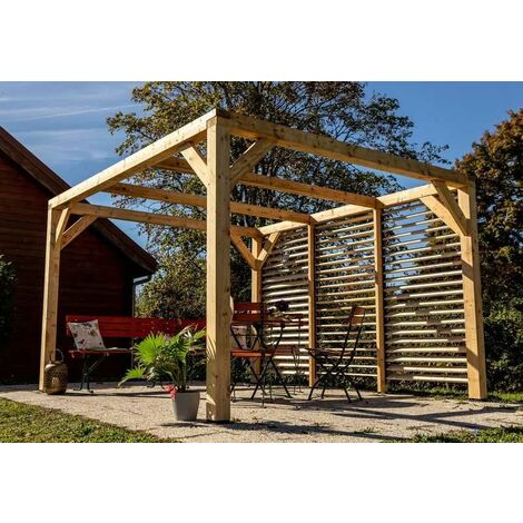 Pergola bioclimatique 12.20m² bois naturel - Habrita - vt3436v