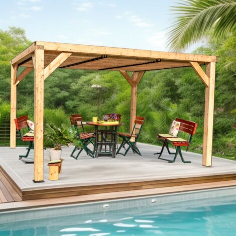HABRITA Auvent VENETO en douglas massif avec ventelles toit - S.h.t. : 12,20 m2 - dimensions 3,39 m x 3,60 m (1/3)