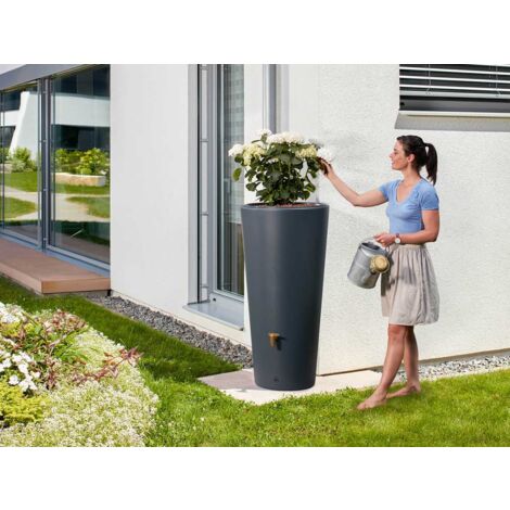 GRAF Réservoir Vaso 2en1 220L Graphite avec robinet PE imitation laiton et Collecteur Filtrant Eco Gris.