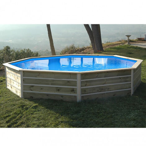 WATERCLIP Piscine bois octogonale - 4,95 x 3,15 x H. 1,29 m SAINT BERNARD (1/4)