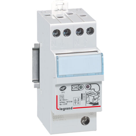 Legrand – Parafoudre pour tableau électrique – Bipolaire – Protection intégrée 4,5 kA – Imax 12 kA – Alimentation verticale – 2 modules