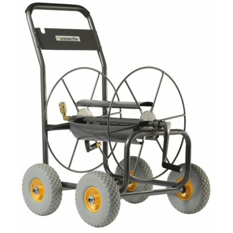 Haemmerlin – Dévidoir tuyau arrosage 110m – 4 roues increvables Ø 260 mm – Pédale de frein pour pente – Structure tubulaire acier Ø 28 mm