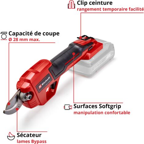Einhell Sécateur sans fil GE-LS 18 Li - Solo Power X-Change (18 V, interrupteur de sécurité, revêtement souple Softgrip) Livré sans Batterie ni Chargeur