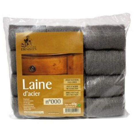 Les Anciens Ebenistes – Tampon laine d'acier 12x5g – Fils d'acier très fins pour finition bois et métal – Application de teinte sur bois – Sans rayures