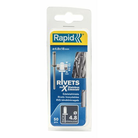 Rapid – Lot de 50 rivets inox 4.8mm x 18mm – Rivets aveugles pour fixation extérieure – Installation facile et efficace (1/4)